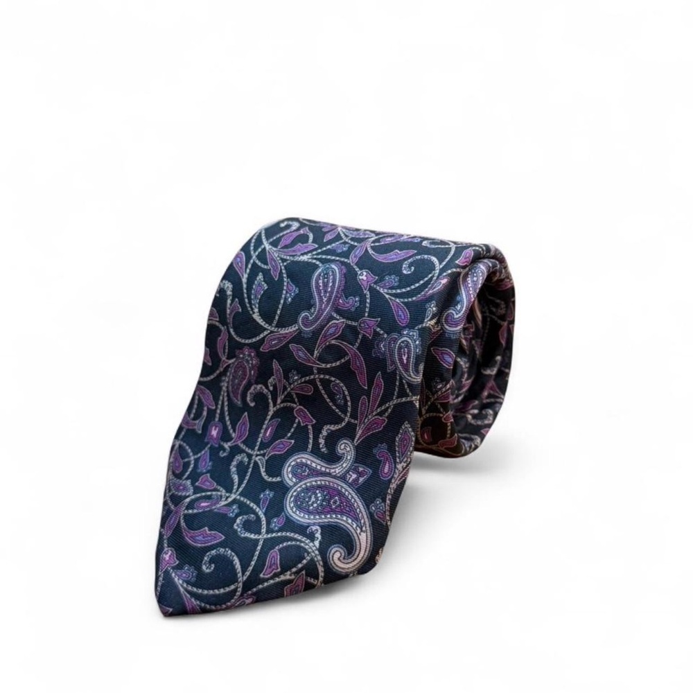 Christian Dior Silk Tie Vintage Paisley Pattern Black Purple Made in USA Classic